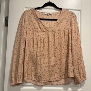 Madewell Satin Puff-Sleeve V-Neck Top In Baby's Breath Womens Small Cottagecore